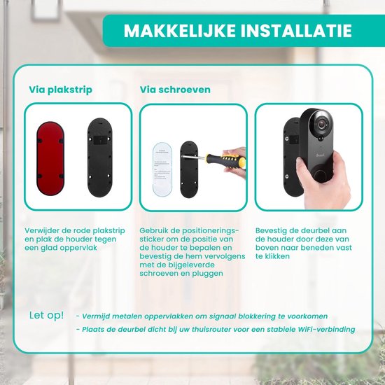 Video Deurbel met Camera - Inc. Gong & 128GB SD - Draadloos - Slimme Deurbel - met App - Zwart - van Saaf
