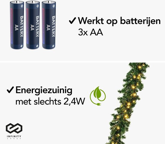 Infinity Goods Guirlande Met verlichting - Timer - Kerstversiering - 270CM - Kerstslinger - Kerstdecoratie - 35 LED - Groen