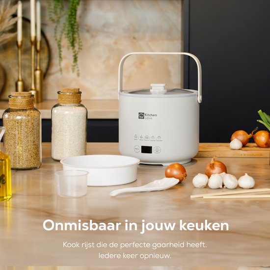 KitchenLove Rijstkoker - 0.4L - Multicooker - Rice Cooker - Slowcooker - 1 tot 2 Personen - Klein - Créme Wit