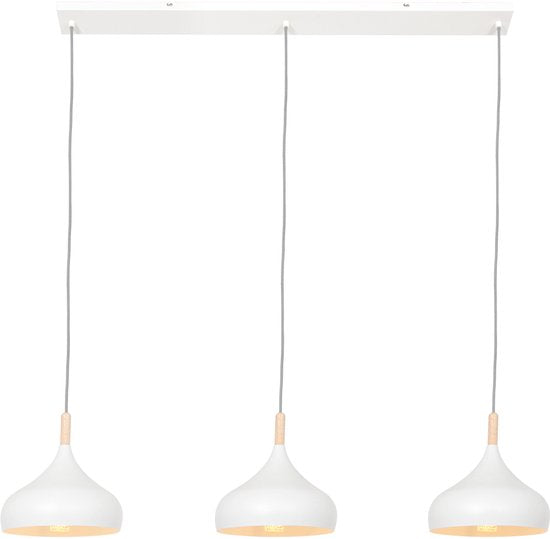 Mexlite - hanglamp - Bjorr - wit - hout metaal - grote eettafellamp - E27 - 3099W