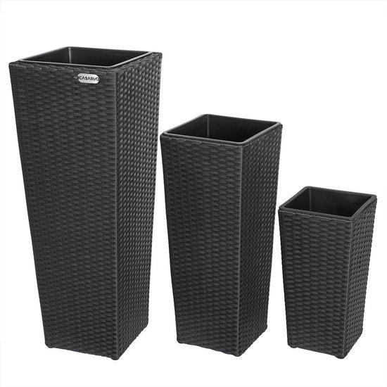 Casaria Bloempotten 3 Stuks - Polyrotan - Zwart