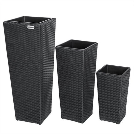 Casaria Bloempotten 3 Stuks - Polyrotan - Zwart
