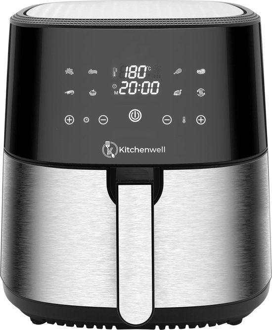 Kitchenwell AirFryer - Heteluchtfriteuse - 8L Inhoud - 80-200℃ - Timer - 1800W - Zwart