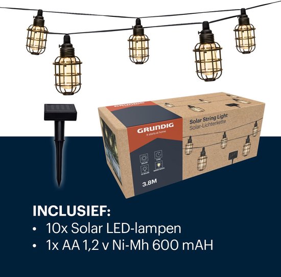 Tuinverlichtingslinger - 3,8 m - Zonne-energie - Warm Witte LED's