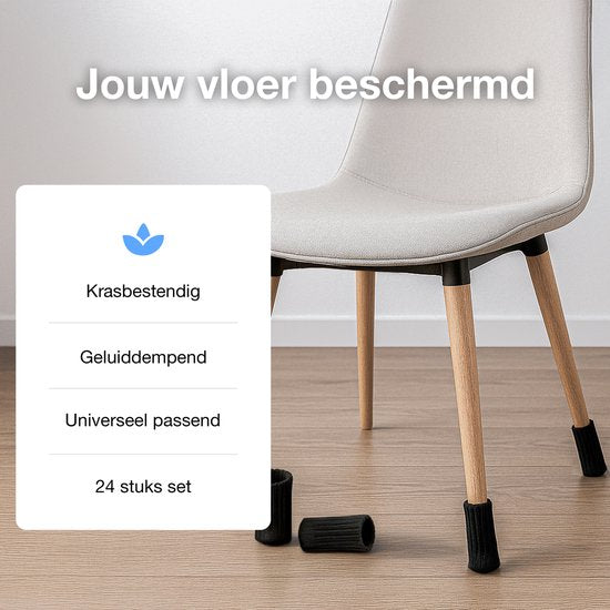 Luft Stoelpoot beschermers - 24 Sokken - Met anti-kras vilt - Vloer bescherming - Stoelbeschermers - Rond - Stretch - Zwart - Stoelsokken - Dopjes voor stoelpoten - Pootjes voor meubels