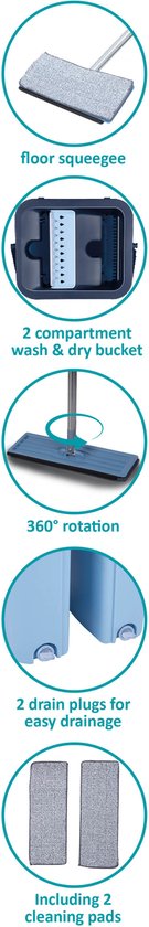alpina Dweilsysteem met Emmer - Dweil incl. 2 Microvezeldoeken - voor Harde Vloeren - 360° Draaibaar