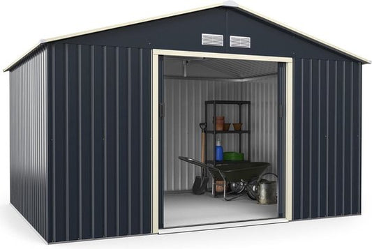 Coast - Metalen Tuinschuur (XXL) - 340 x 255 x 210 cm - Afsluitbaar - Dubbele Schuifdeur - 4 Ventilatiesleuven - Antraciet/Groen