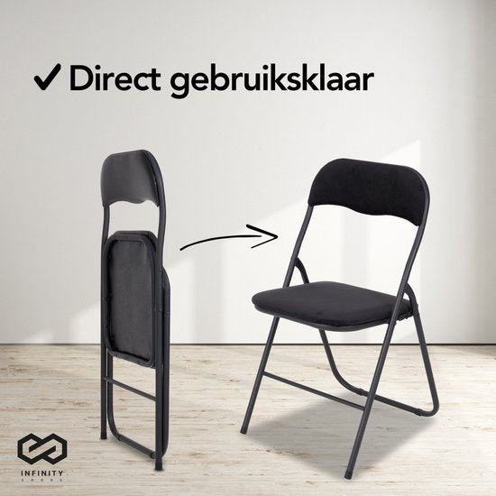 Infinity Goods Klapstoelen - Set van 4 - Vouwstoelen - Fluweel - Eettafelstoelen - Opklapbare Stoelen - 43 x 47 x 80 CM - Stoelen - Zwart