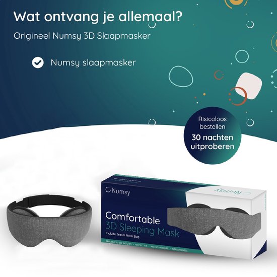 Numsy Slaapmasker Vrouwen en Mannen - Oogmasker Slaap - 100% Verduisterend - Donkergrijs
