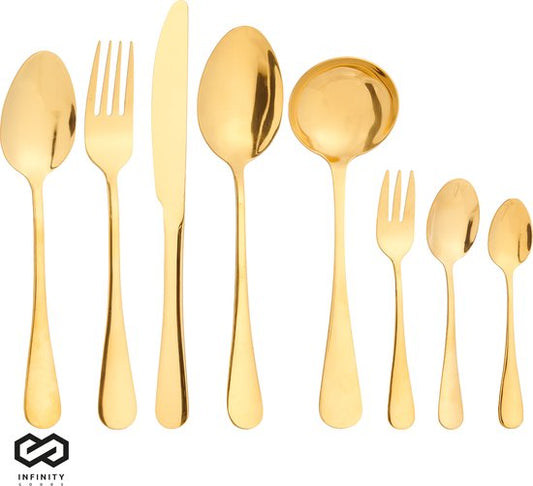 Infinity Goods Bestekset - Goud - 39-Delig - 6 Persoons Bestek - Meerdere Gangen - Mes/Lepel/Vork - RVS - Goud