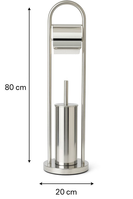 Ceruzo Toiletbutler Vrijstaand – RVS – Glanzend-80 cm – WCRolhouder + Borstel – Luxe Badkameraccessoire