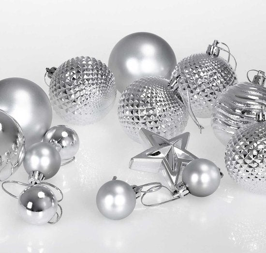 Casaria Kerstballen 66 er Set - Mat Glanzend Ø 3/6 cm Zilver