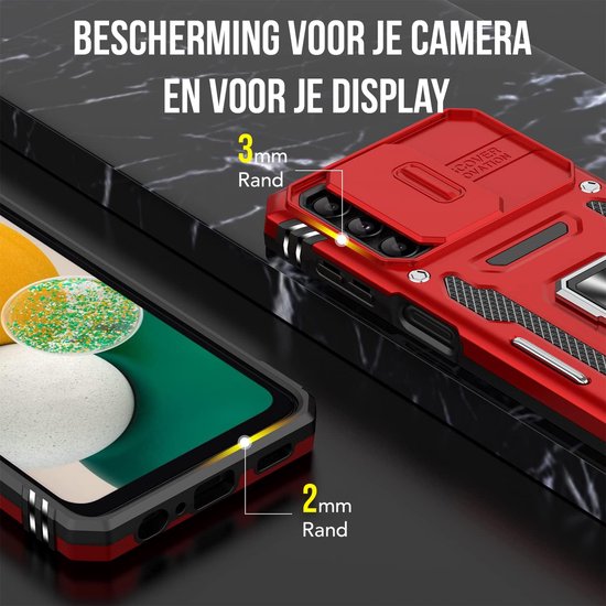 Podec Hoesje Geschikt voor Samsung Galaxy A13 5G Rood Telefoonhoesje - Anti-Shock Case Cover Hybrid Armor Hoes met Kickstand Ring met Screenprotector