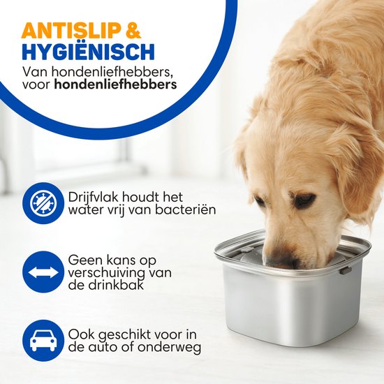 Vulpes Goods® Drinkbak Hond - Waterbak voor Honden - Anti Knoei - Vermindert slobberen - RVS - Onderweg - 3L