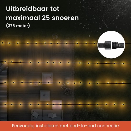 Partizzle 15m LED Lichtsnoer voor Buiten - Terras en Camping Tuinverlichting - Kerst Lampjes Slinger - Kerstverlichting - Waterdicht Lichtslinger - 2700K / Warm Wit