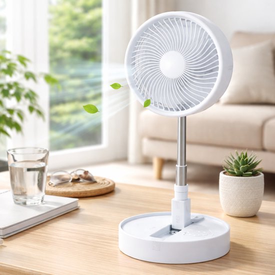Lifetime Air Tafelventilator Telescopisch - Ventilator Staand met USB en Oplaadbare Batterij - Mini Ventilator met 4 Snelheden - Verstelbaar 13-55 cm - Wit