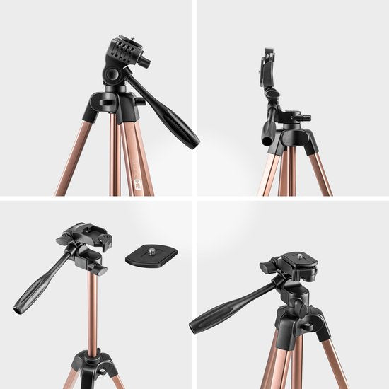 Studio ME Telefoon Statief - 136 cm - Tripod Smartphone - Rosegoud - Camera Statief - Telefoonhouder - Incl. Bluetooth Afstandsbediening - Statief Telefoon