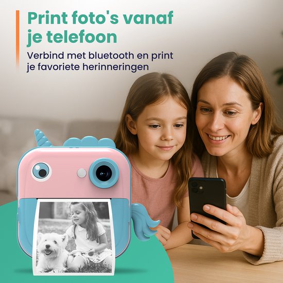 ODESSEY Kindercamera met Printer - Full HD - Selfie Camera - 32GB SD Kaart - Foto - Video - Spelletjes - Digitale Camera Kinderen - Fototoestel voor kinderen - Eenhoorn
