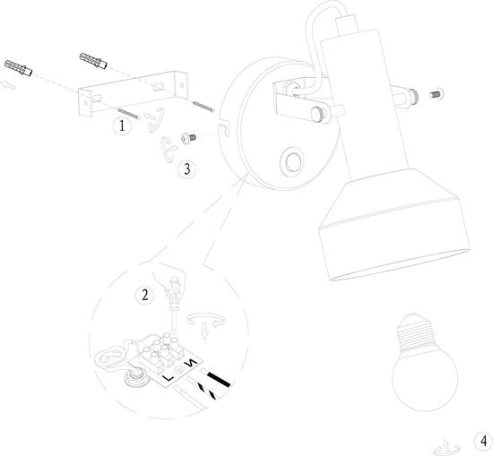 Spot Wandlamp Acier 3337ZW Zwart E27 fitting Draaibaar en Kantelbaar Metaal Mexlite