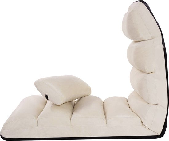 Coast vloerstoel 5-weg verstelbare suede kussenstoel 175 x 55 x 20 cm beige
