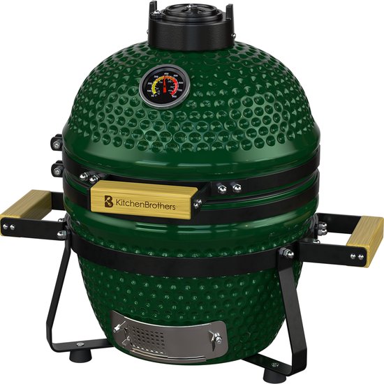 KitchenBrothers Kamado BBQ - 13 Inch Houtskool Barbecue - 27⌀ cm - PFAS-vrij - Deluxe Set - Egg BBQ met Accessoires inclusief Hoes - Groen