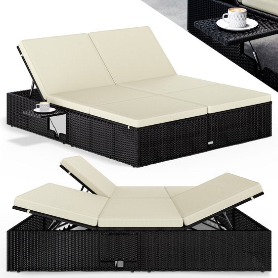 Casaria Ligbed - Tweepersoons Polyrattan 200x160cm Verstelbaar - Zwart