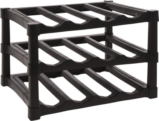 Excellent Houseware Wijnrek / flessenrek - Zwart - Kunststof - 39 x 30 x 25 cm - voor 12x flessen