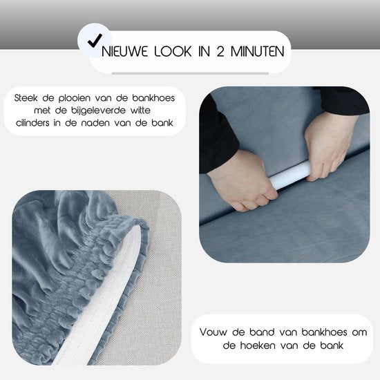 Hilvard - Bankhoes 3 zitsbanken - (185 - 230 cm) - Steenblauw - Velvet - Stretch - Bankbeschermer - Meubelhoes - Tegen beschadigingen en vlekken - Zetelhoes - Zetelovertrek