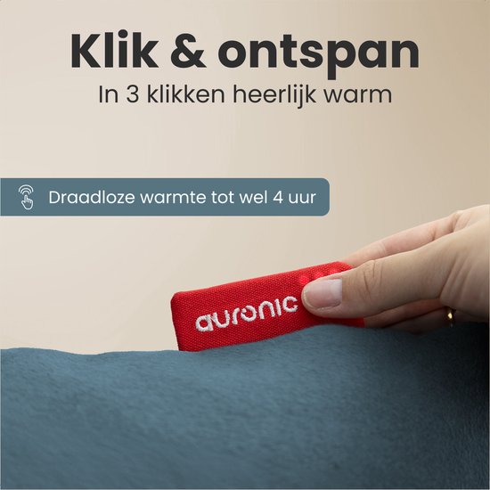 Auronic Warmtekussen - Classic - 45x45 - Draadloos - Oplaadbaar - Elektrisch kussen - Infrarood - Blauw