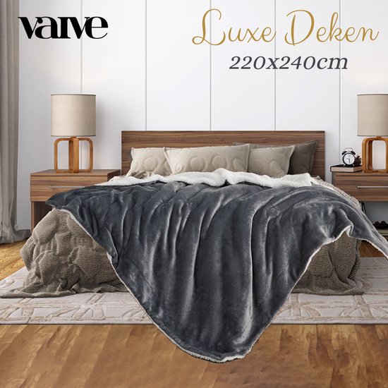 VAIVE Luxe Sherpa Fleece Deken 220x240 cm - Superzacht - Plaid voor Bank, Bed of Woonkamer Decoratie - Dekens - Plaids - Dekentje – Grijs