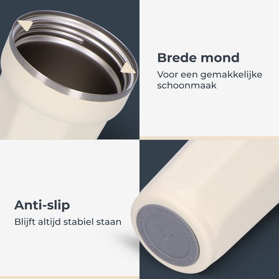 Castagnola Thermosbeker - Koffiebeker To Go - Travel Mug voor Koffie en Thee - Theebeker - 380 ML - RVS - Offwhite - Octagon