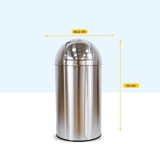 BRASQ Push Bin Prullenbak RVS Vuilnisbak met uitneembare afvalemmer 30 liter - Afvalbak - Prullenbakken