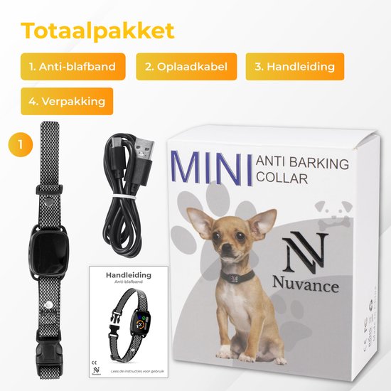 Nuvance - Anti Blafband Digitaal - Anti Blaf Apparaat zonder Schok - Vibratie & Piepjes - Oplaadbaar - Blafband voor Honden en Puppy's - 6 Standen
