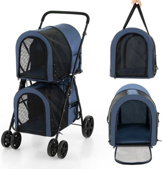 Coast Huisdierbuggy – 4-in-1 – Voor Kat & Hond – 2-Laags – Max. 16 kg – Marineblauw