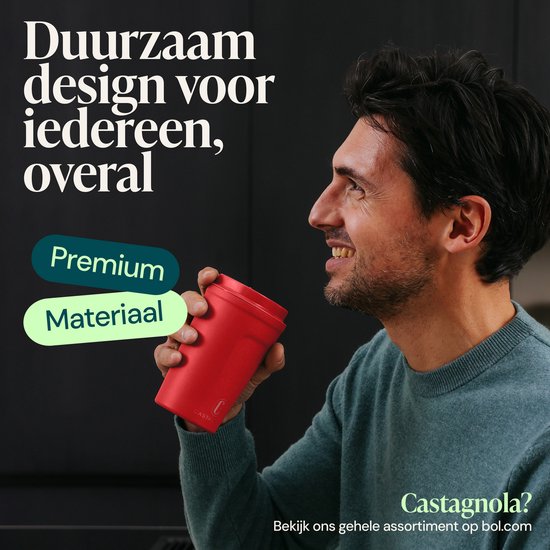 Castagnola Thermosbeker - Koffiebeker To Go - Travel Mug voor Koffie en Thee - Theebeker - 380 ML - RVS - Rood