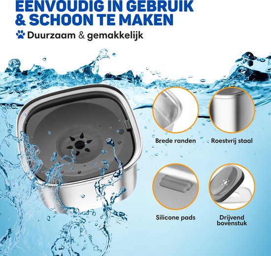 Vulpes Goods® Drinkbak Hond - Waterbak voor Honden - Anti Knoei - Vermindert slobberen - RVS - Onderweg - 3L