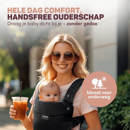 Vulpes Goods® BabyCare - Draagzak – Ergonomische Baby Draagzak 0-36 mnd – Luxe Buikdrager tot 20 kg – OEKO-TEX® Katoen – Handsfree Comfort - Met Rugsteun & M-Positie - Zwart