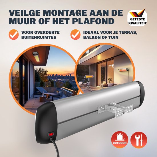 Monzana Infraroodstraler 2500W - 3 Verwarmingsniveaus - Zilver
