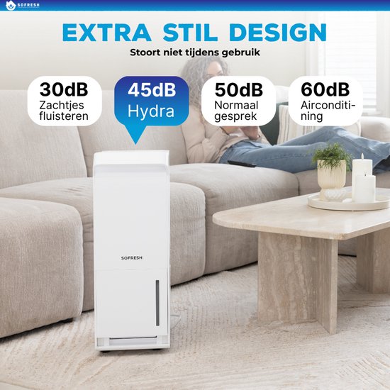 Sofresh luchtontvochtiger 25 Liter per dag - Ontvochtiger en Dehumidifier voor Kelder, Badkamer, Zolder en woonkamer - Wit