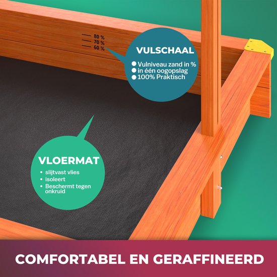 Spielwerk Zandbak - Hout Zonnedak UV 50+ Max - 140x140x120cm