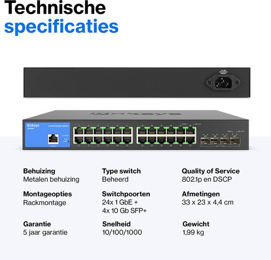 Linksys Netwerkswitch - LGS328C - Gigabit - Managed - 24 Poorten + 4 SFP+ - Zwart