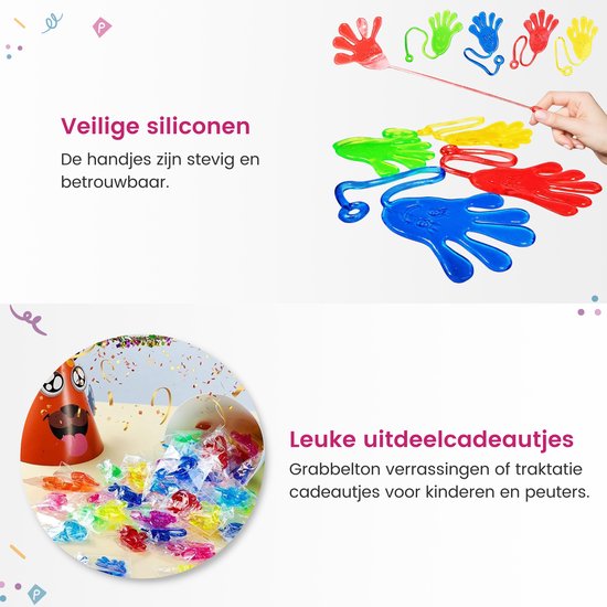Partizzle 48x Kleverige Plakhandjes - Sticky Hands Uitdeelcadeautjes - Grabbelton Traktatie Cadeautjes - Sensorisch Klein Speelgoed - Voor Kinderen & Peuters