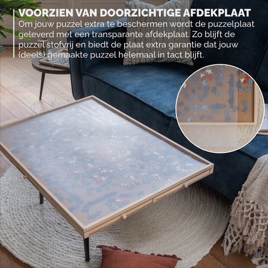 BR-2217 Puzzelplaat voor 1500 Puzzelstukjes met 6 Lades – Puzzelbord met Opbergsysteem -– Puzzelmat van Hout – Puzzeltafel inclusief Afdekplaat