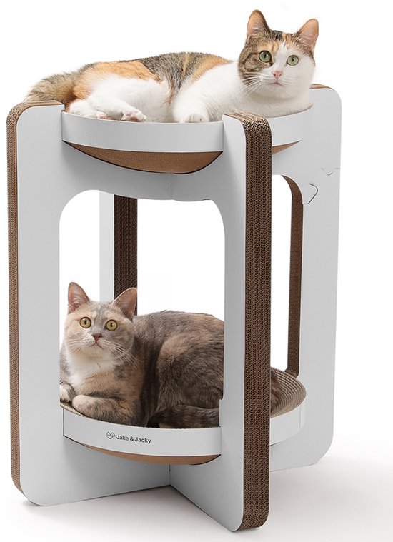 Jake en Jacky Krabkarton voor Katten - Krabpaal Karton - Krabplank - Krabmand - Krabmeubel - Kartonnen Krabmat - Kattenmand - Kattenbed - Kattentoren - 52x52x58cm