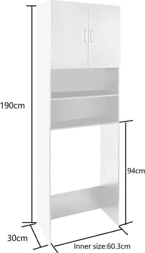 VDD Wasmachinekast – Met Open & Gesloten Opbergvakken – 63 x 30 x 190 cm – Wit