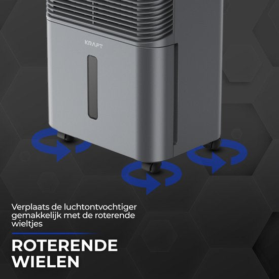 Kraft Luchtontvochtiger - 16L per dag - Was-droog Functie - Ontvochtiger voor Slaapkamer, Badkamer, Woonkamer - Dehumidifier - Antraciet