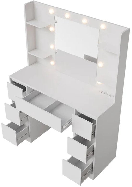 Kaptafel / Schminktafel Malia - Incl. Spiegel en LED - Wit