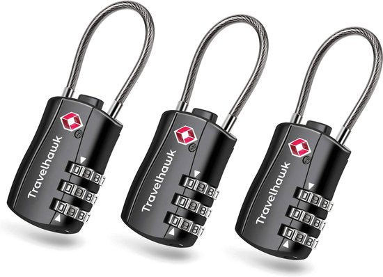 Travelhawk Kofferslot - TSA Reisslot - Cijferslot - Cijferslot Hangslot - 3 Cijferig - 3 Stuks - Zwart