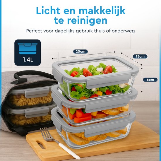 Nord Kitchen Vershoudbakjes Set - met Glazen Stoom Deksel - Meal Prep Bakjes - Diepvriesbakjes Volledig Glas - Luchtdicht - 5 Stuks - 1040 ML