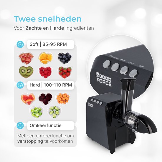 Goodforce Krachtige Slowjuicer - Juicer - Groente en Fruitpers - Met Pulp en sap reservoir - Juice Maker - Maximale voedingswaarde